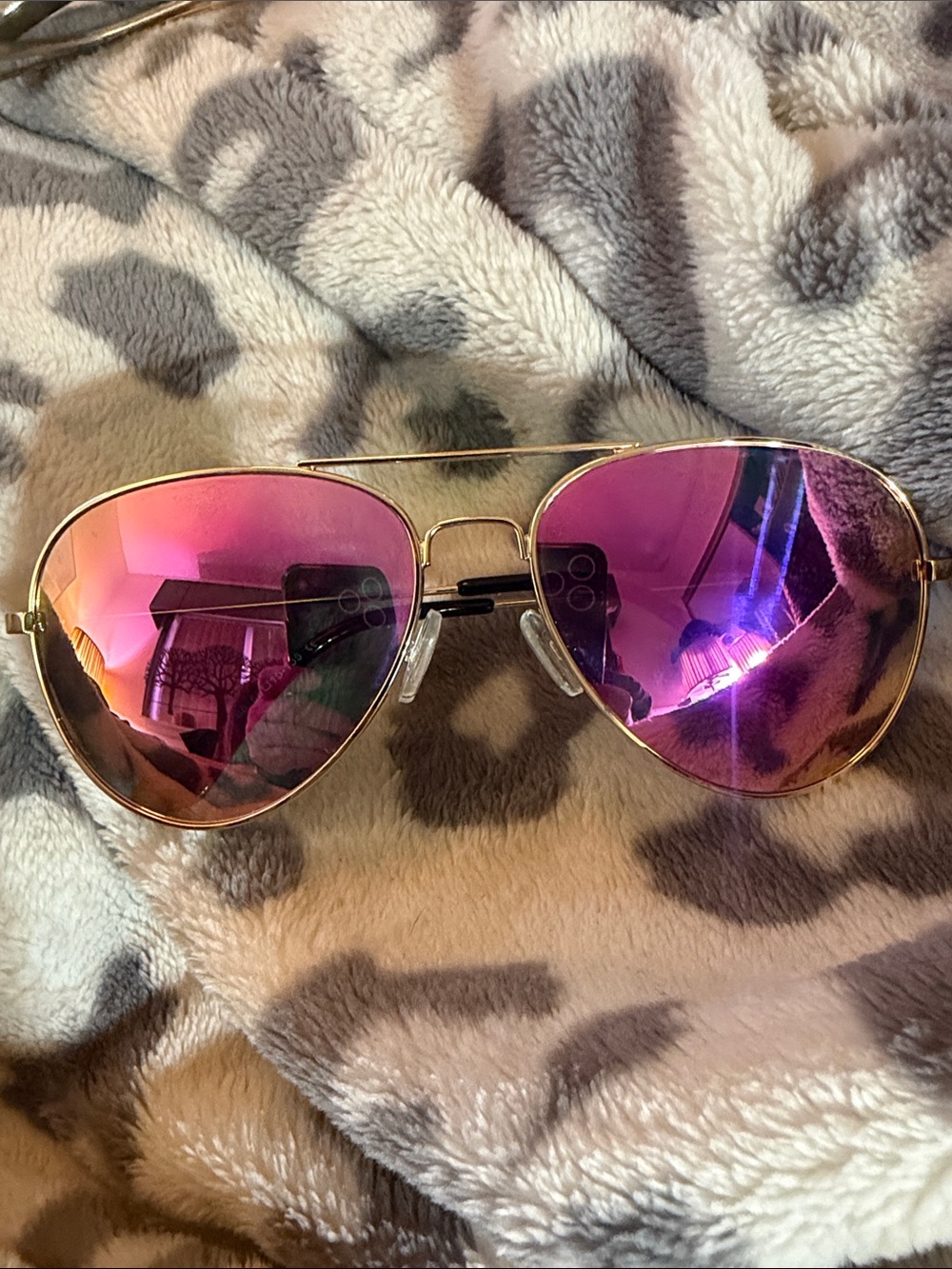 Gold Aviator Sunglasses Pink Mirror Lenses 58-15-135
